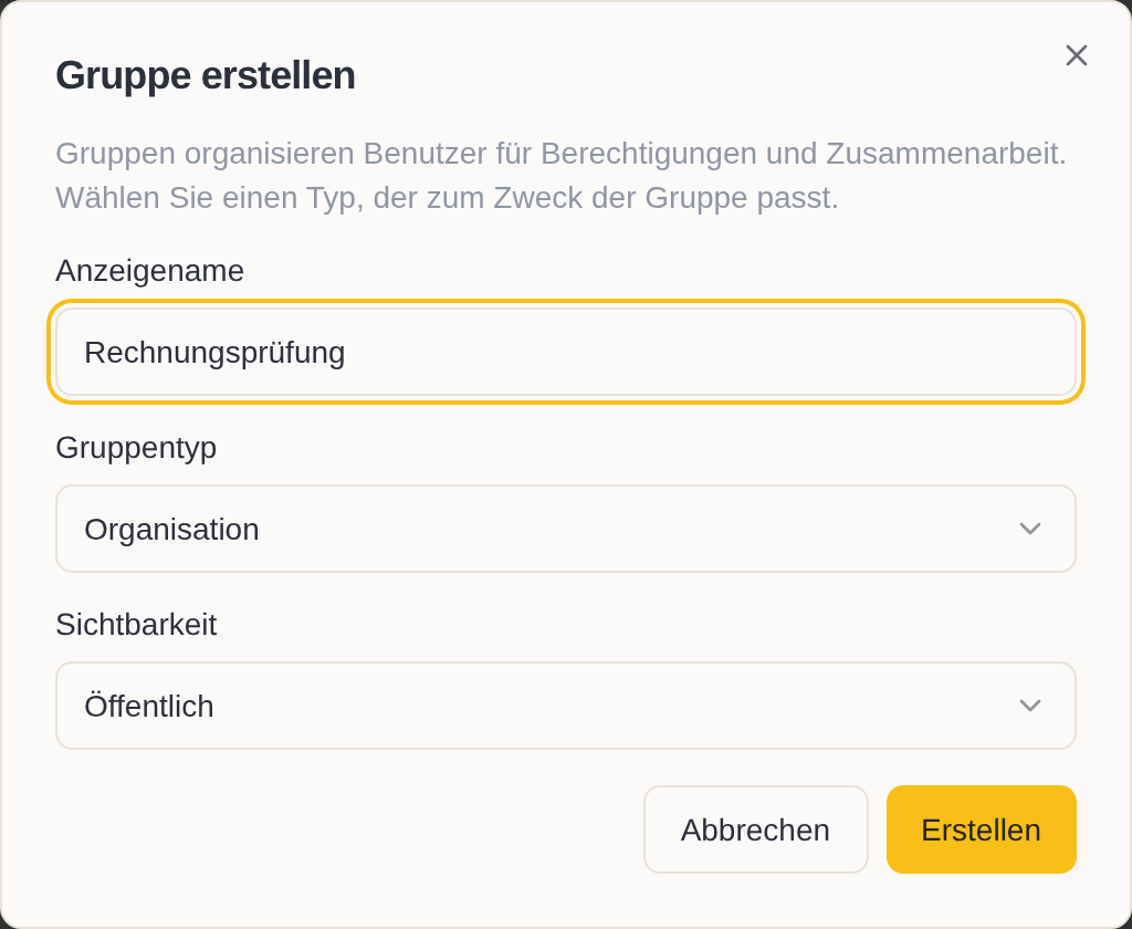 Der Dialog „Gruppe erstellen“