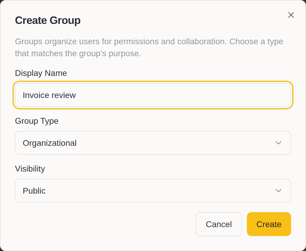 The “Create Group” dialog