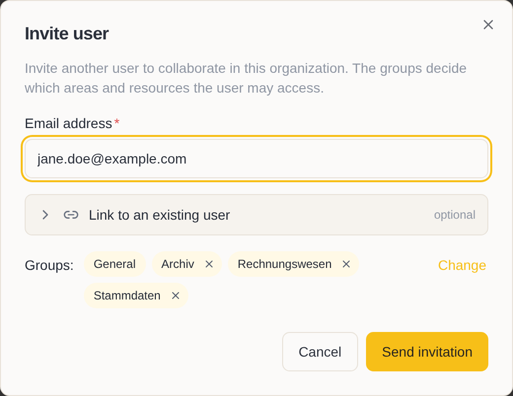 The “Invite user” dialog