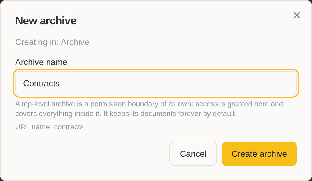 The “New archive” dialog