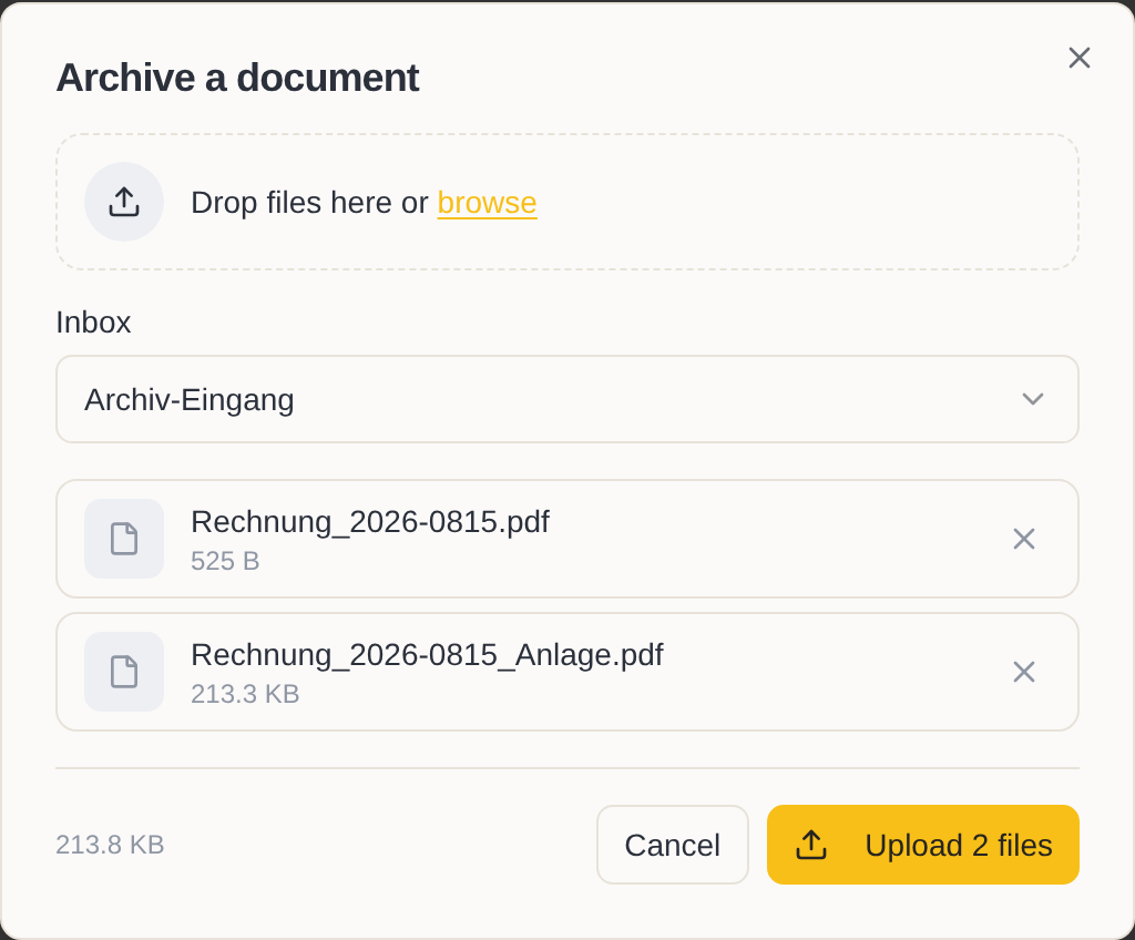 The “Archive a document” dialog
